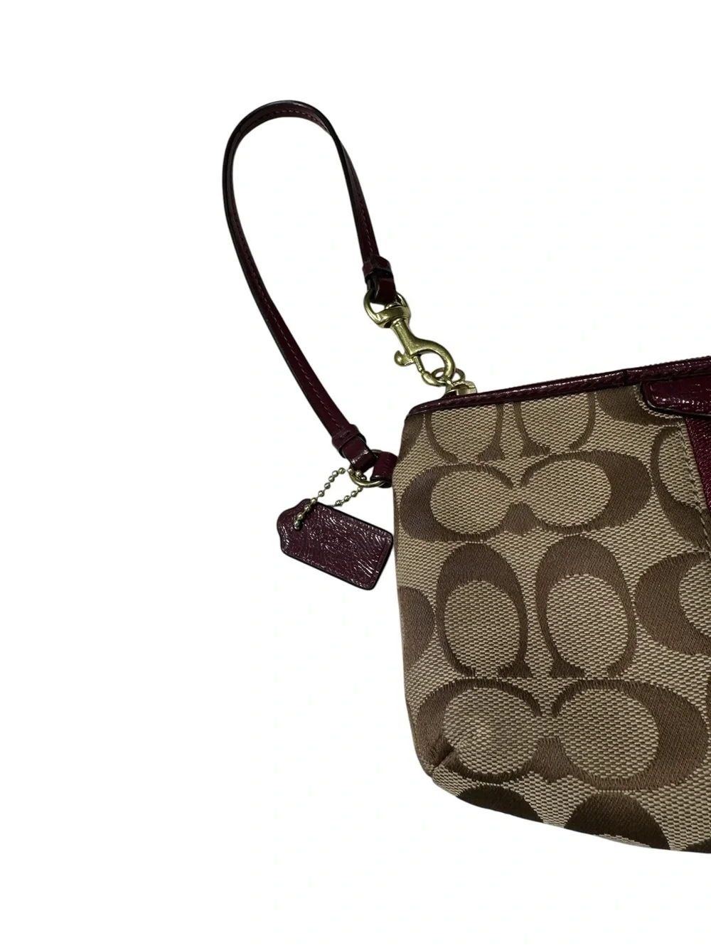 Coach Signature Canvas Clutch Wristlet Maroon Center Stripe - 7.5